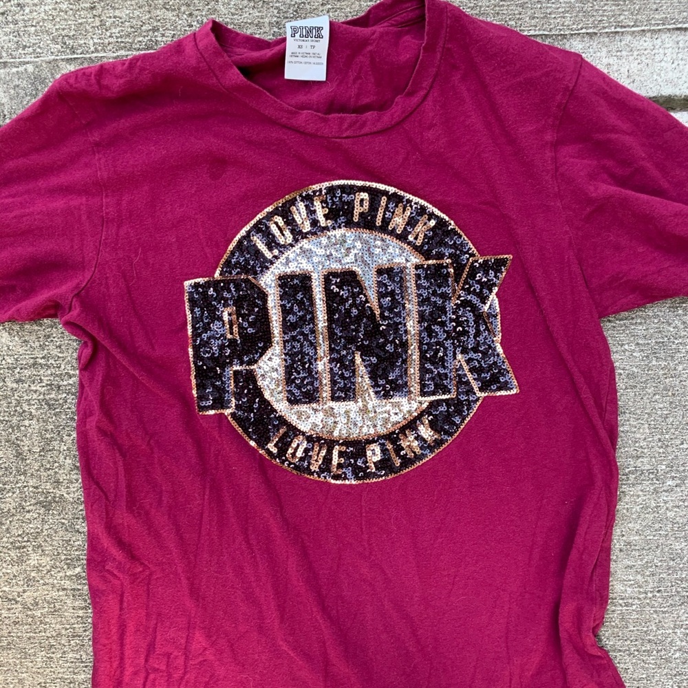 Like new- VS PINK TEE WITH SEQUINS
